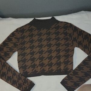 A.C.W Brown and Black Cowl Neck Houndstooth Sweater